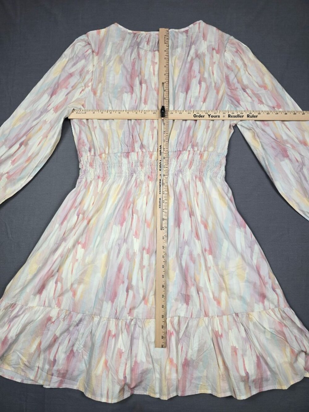 Chic Soul Pastel Abstract Print Ruffle Hem Dress Snap Front & Elastic Waist 3X - Picture 5 of 5